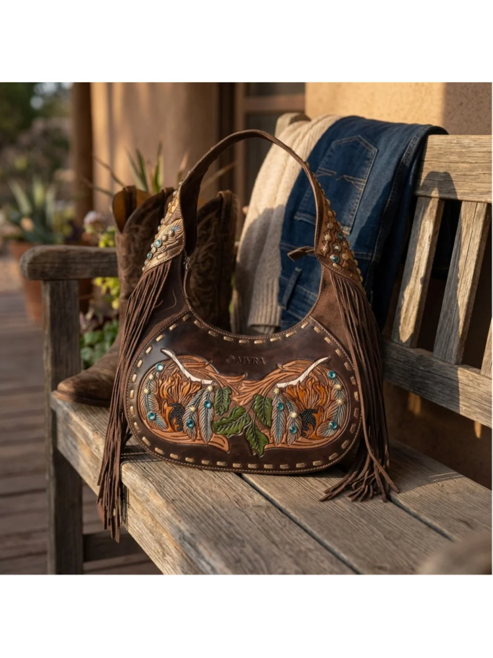 Sierra Grove Handtooled Leather Bag in Deep Espresso